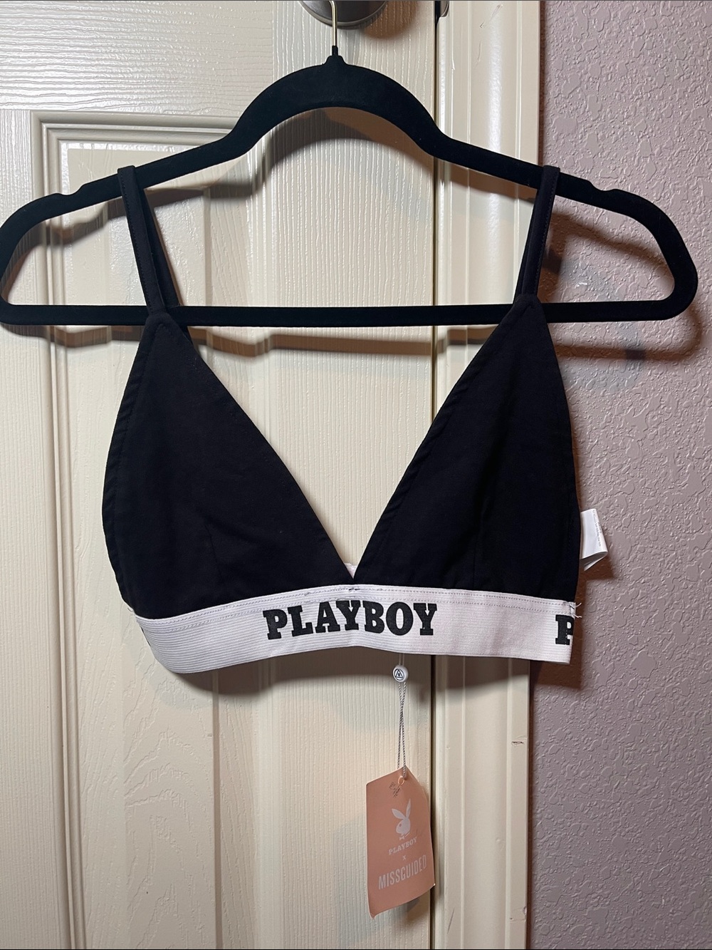 PLAYBOY Black Bralette with White Logo Band